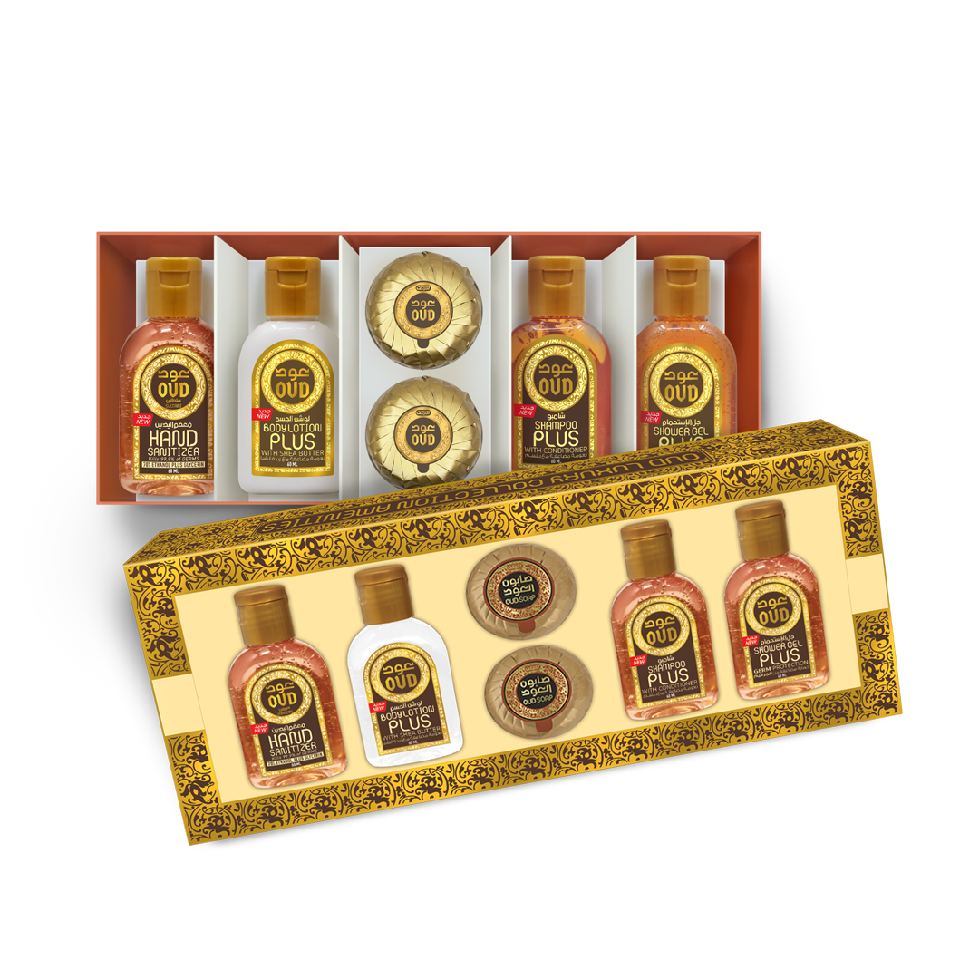 Amenities Mini BoxPersonal CareEnjoy our Amenities Mini box, that includes: 1- Oud Plus Sultani Hand Sanitizer 60ML2- Oud Plus Body Lotion 60 ML3- Oud Mini Soap 20G x 24- Oud Plus Shampoo 60 ML5- Oud Plus Shower Gel 60 ML